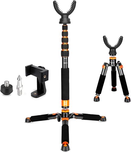 Monopod de caza de aluminio - 21 "-67" soporte de trípode de disparo con 360 cabeza giratoria de yugo en V para rifle, al aire libre