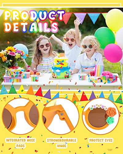 Cindeer 591 Pcs Kids Sunglasses DIY Kit 32 Cute Sunglasses 90 Rose Flower Dinosaur Charms 468 Letter Beads Glue(Round)3