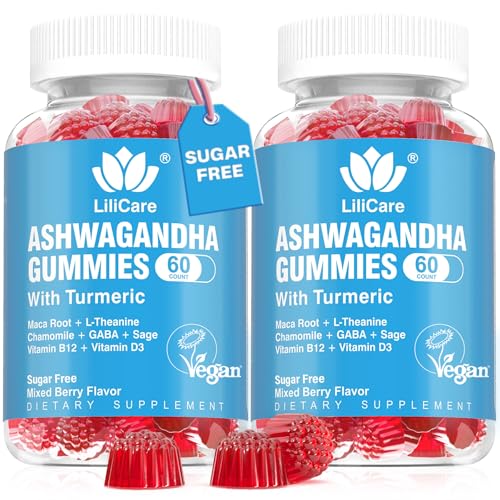 Ashwagandha Gummies 2000mg for Women Men - Sugar Free, Vegan - Organic Ashwagandha Root Extract Supplements Gummy & Vitamin D3, B12 and Turmeric, Promote Relaxation, Mixed Berry Flavor, 120 Count