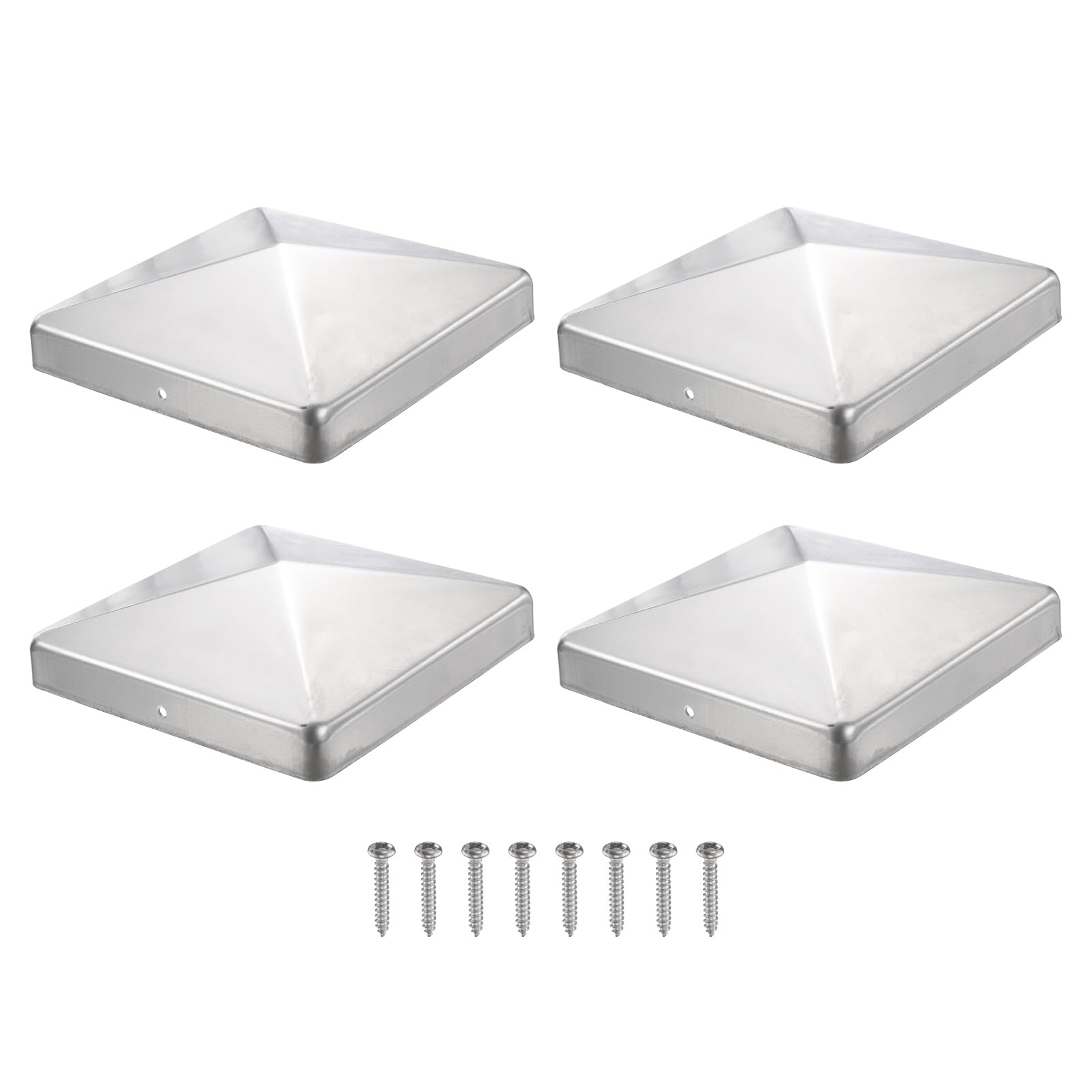 sourcing map 151mm /6inch Fence Post Caps, 4Pcs Aluminium Pyramid Post Cap Cover Pressure with Screws for Wood/Metal Fence Posts, Mailbox Pyramid Cover, Outdoor, Garden, Decks, Silver