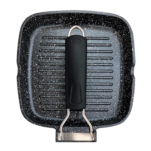 briebe Black Titanium Grill Stripe Rotisserie Induction, Non-stick Titanium, Frying Pan 20 x 20 cm Cast Aluminium without PFOA, Folding Handle, Suitable for Glass-Ceramic, Gas - Image 2