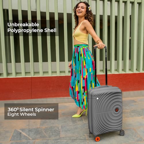 Image of Nasher Miles Polypropylene Spinner Seattle Hard-Sided Cabin Luggage 20 inch | 55cm | 8 Wheels Small Trolley Bag for Travel | Suitcase (Grey)