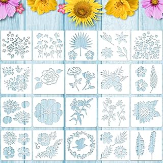 20 Pieces Flower Stencil Rose Sunflower Stencil Spring Summer Stencil Template Leaf Drawing Template Reusable Painting Stencil for Painting on Wood Wall Home Decorations, 6 x 6 Inches