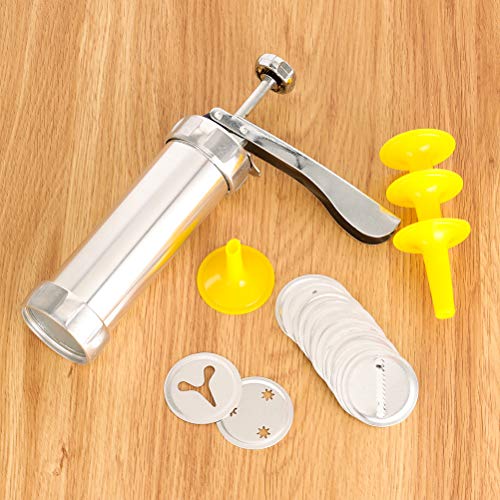 Emoly Cookie Press Stainless Steel Biscuit Press Cookie Gun Set with 20 Discs and 4 Icing Tips for DIY Biscuit Maker and Decoration - Thumbnail 6
