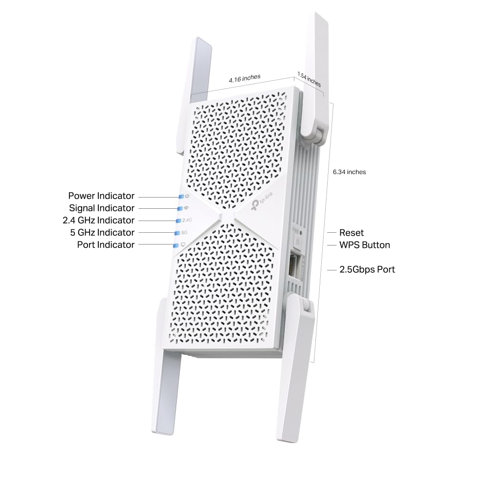 TP-Link RE405BE Wi-Fi 7 WLAN Verstärker Repeater(5764 Mbit/s 5GHz, 688 Mbit/s 2,4GHz, MLO, 2,5G-Port, EasyMesh, kompatibel mit Allen WLAN-Routern inkl. Fritzbox) | WLAN-Signalverstärker. Ethernet-Anschluss. EasyMesh kompatibel WPS-Taste für einfache Einri