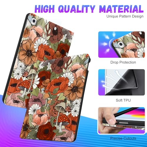 Pegmode for iPad 9th/8th/7th Generation Case Women Cute Girls Folio Cover Flower Girly Kawaii Teens Mushroom Design With Pencil Holder Smart Cover for Apple iPad 9/8/7 Gen Cases A2602 A2270 A2197 - Image 4