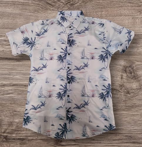 Image of Men's Cotton Blend Printed Stitched Half Sleeve Regular Fit Shirt