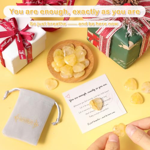 Image of QINJIEJIE 20 PCS Citrine Heart Crystal Yellow Healing Crystals Natural Cute Stones Pocket Healing Palm Love Bulk Set Wholesale Reiki Energy Balancing Meditation Mother's Day Gift