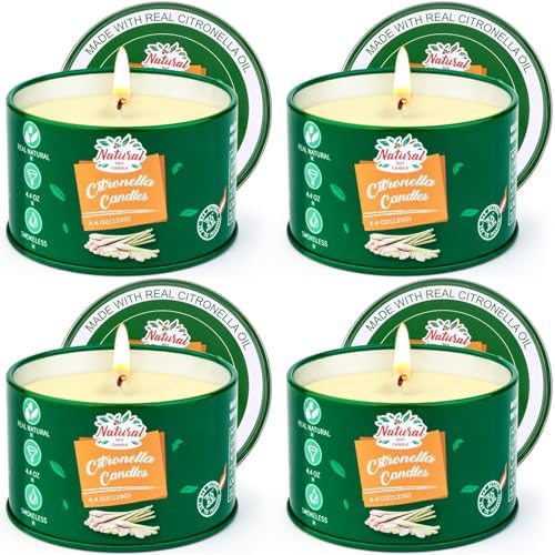 Citronella Candles Outdoor, 4 x 4.4oz Natural Soy Wax Candles for Patio