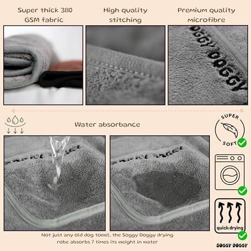 SOGGYDOGGY® UK: Luxuriöser Hunde-Trocknungsmantel, super saugfähiger Mikrofaser-Hunde-Bademantel mit Kapuze, schnell trocknend in Minuten, dicker & weicher Bademantel - Bad, Pflege & Reise, bedeckt