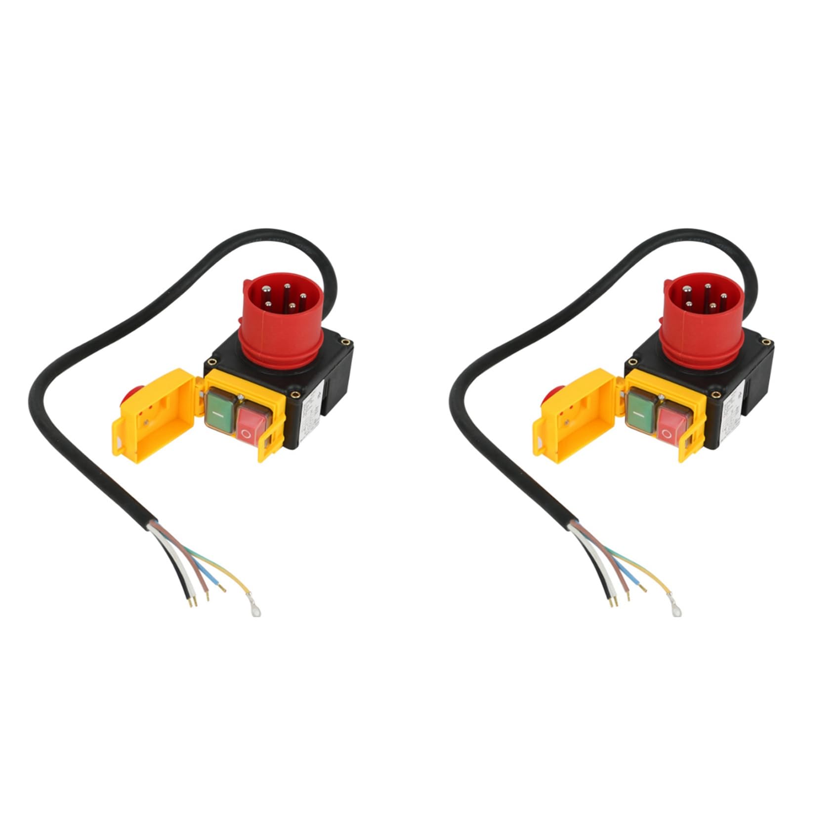 2X Conmutador de Dispositivo KOA7 Interruptor de Máquina 380/400V 3 Fases con Cable e Inversor de Fase, Incluye Trampilla de Parada de Emergencia Combinada