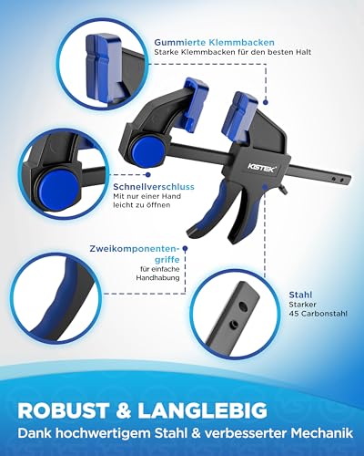 KISTEK® Zwingen-Bundle - 10x Federklemmzwingen + 4-teiliges Einhandzwingen-Set – Schnellverschluss & starke Spannkraft für Heimwerker & Werkstatt