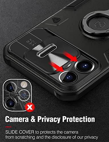 Nillkin For Iphone 14 Pro Max Case Stand, [Built In Kickstand & Slide Camera Cover] Military Grade Drop Protection Shockproof Hard Pc Heavy Duty Bumper Phone Case For Iphone 14 Pro Max 6.7'' Black #TOP4