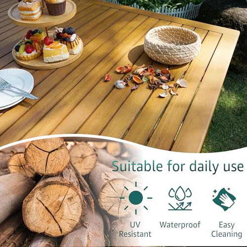 Image of Acacia 63 inch L Classic Rectangular Outdoor Dining Table, Up to 6 Seats, Solid Eucalyptus Grandis Wood | Waterproof & UV Resistant, Low Maintenance & Easy Assembly Tables for Garden, Patio | Natural