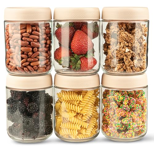 C&O ESSENTIALS 16 oz Glass Mason Jars with Airtight Lids - Wide Mouth Canning Jars for Food Storage, Meal Prep, Overnight Oats, Preserving, Pickling (6-Pack) (Beige)