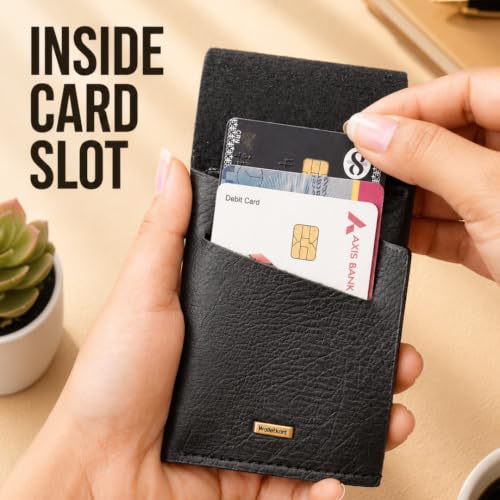 Buy WALLETKART Slim Card Holder Wallet for Men & Women | Pull Tab Card Wallet with Cash Pocket | Compact Front Pocket Wallet | Minimalist Card Organizer | Genuine Leather (Style ID #43) (Black) at Amazon.in - Image 7