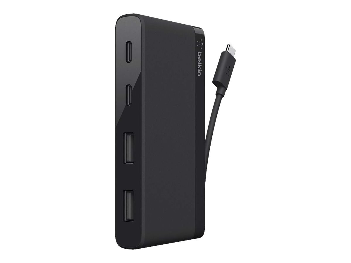 Belkin - Mini hub 4 ports (2 x USB-C et 2 x USB-A) avec Câble USB-C Intégré - Hub USB-C pour MacBook Pro, Chromebook Pixel et autres Ordinateurs Portables USB-C