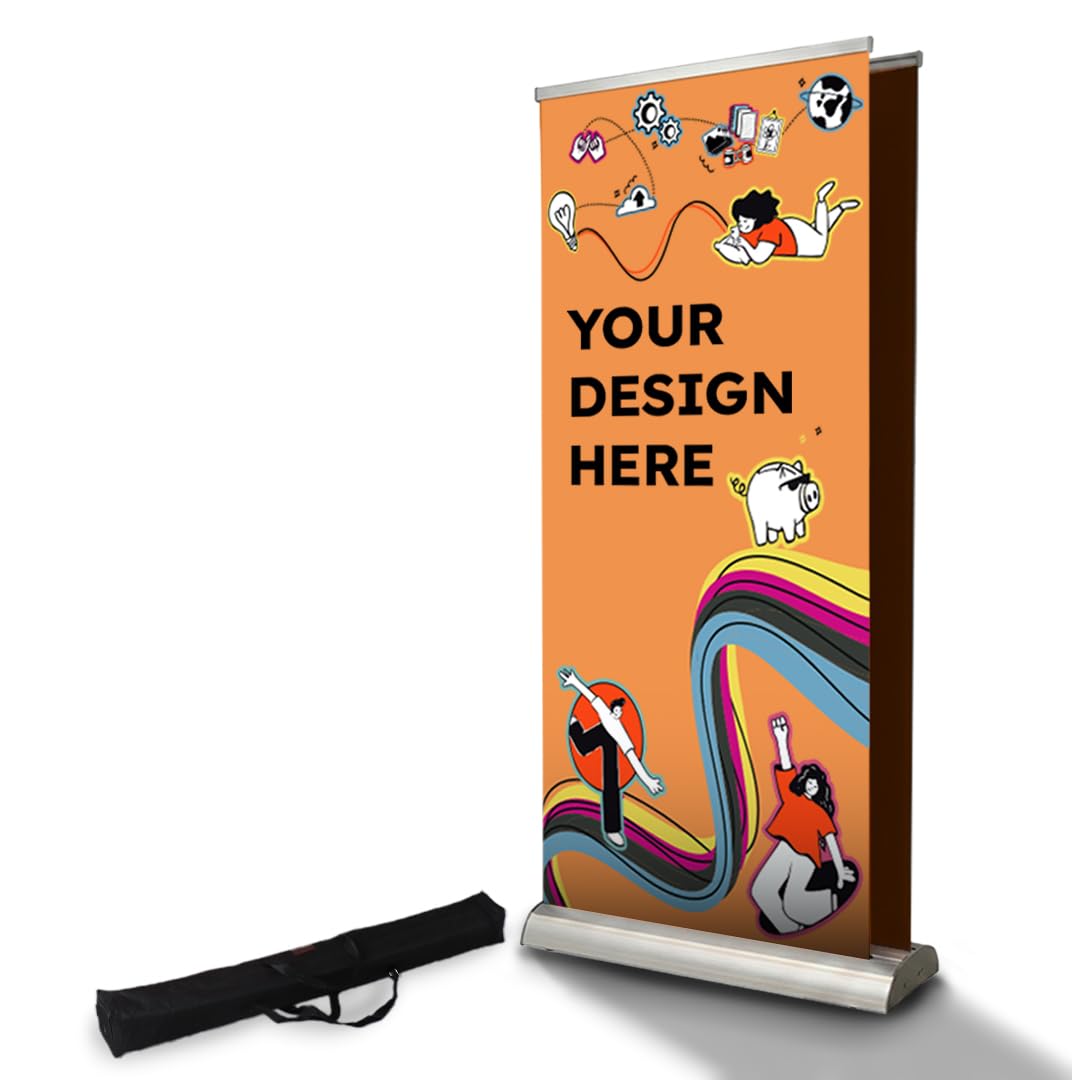 Roll up personalizado doble cara | Expositor publicitario retráctil con impresión incluida por los dos lados de 85x200 cm | Estructura en plateado + funda de transporte