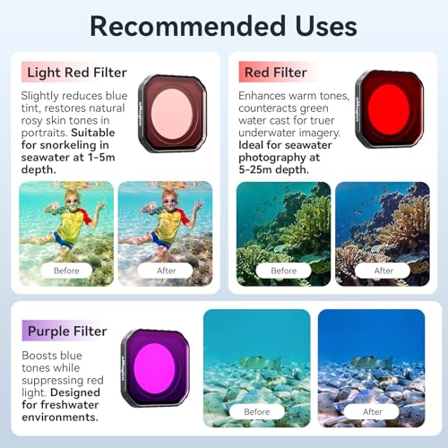 Filtro para lentes de buceo para cámara de acción Insta360 Ace Pro 2, carcasa impermeable protectora, accesorios para inmersión en rojo, rosa y morado (rojo claro) miniatura 5
