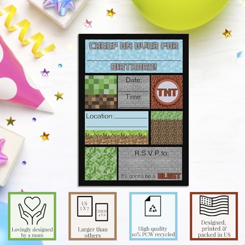 Creepy Pixel Miner Invitations - 20 Pack