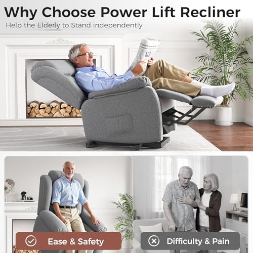 Image of Amopatio Power Lift Recliner Chair for Elderly Indoor Reclining Chairs Lounge Chairs Single Sofa with Side Pockets and Remote Control for Living Room Bedroom(Gray)