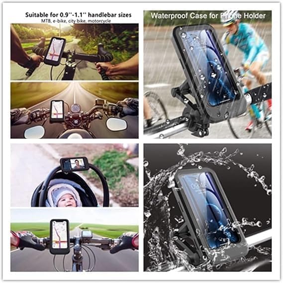 Image of Mobile Stand,Waterproof Cell Phone Mount Holder,Universal Bike-Cycle /Scooty Handlebar Sensitive Touch Screen,Fit 4-7.2 inch All Smartphones Adjustable 360 Rotation Phone Case with TPU