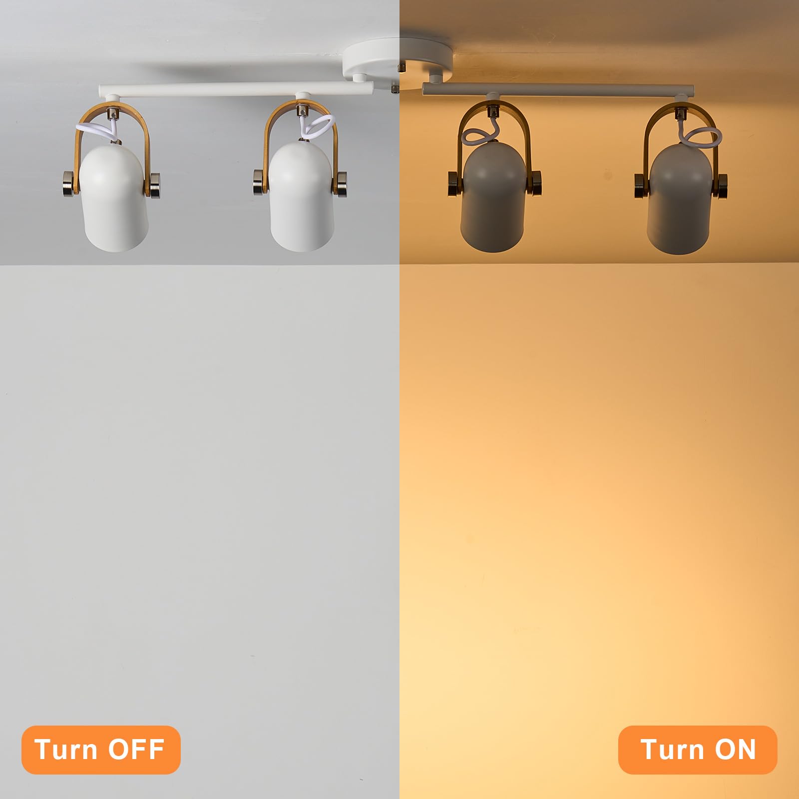 Contemporary 4-Light Adjustable Track Lighting – 30.7" Matte White Track With Natural Wood Band, 330° Rotatable Heads For Kitchen, Living Room, Shop