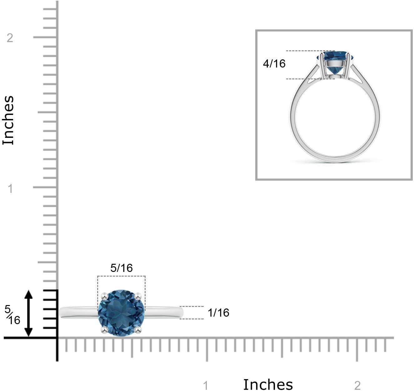 Angara Natural London Blue Topaz Solitaire Ring for Women | Classic Prong-Set Round London Blue Topaz Ring in 14K Solid Gold/Silver/Platinum | December Birthday, Gemstone Jewellery Gift - Image 4