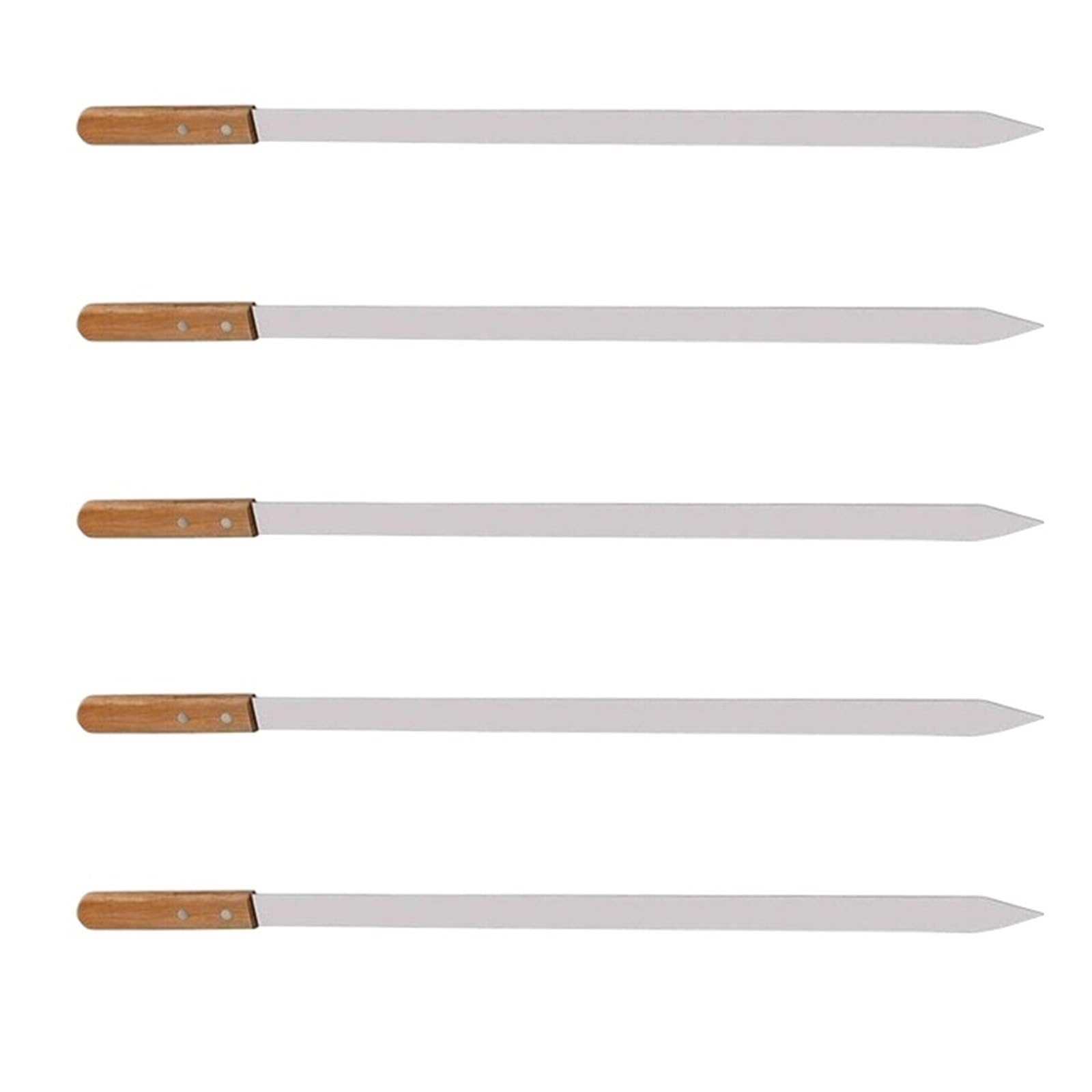 GTHTUHFD Kebab Skewers With Wooden Handle 2-8Pcs 23.5'' Large Stainless Steel Skewers Wood Barbecue Grill Long Handle Flat Kebab Skewer Accessories Tool,size_name-5pcs