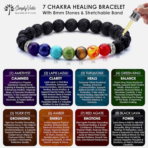 Image of Simply Vedic Chakra Bracelet with Natural Gemstones & Lava Stones for Energy Balancing Emotional Healing Focus Enhancement Stress Relief| Spiritual Gift Fashion Jewellery Unisex- Pack 2