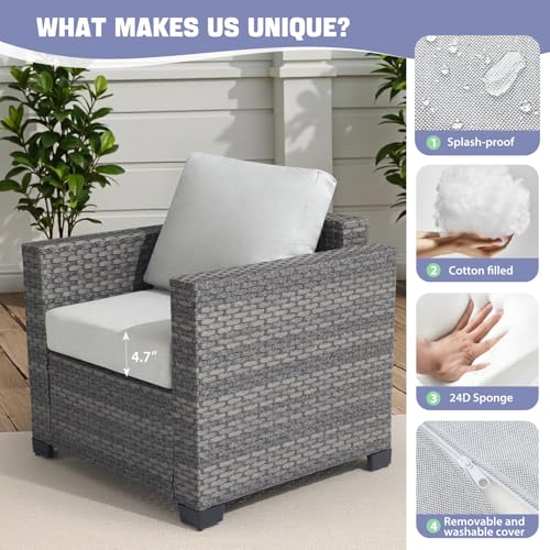 Image of ABCASA 9-Piece Patio Furniture Set with Fire Pit Table | Indoor Comfort for Outdoor Living | Weather-Resistant Wicker & Ultra-Thick Cushions | Grey Patio Conversation Set for Deck, Porch, Poolside