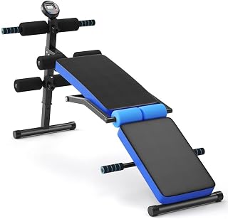 GYMAX Adjustable Weight Bench, Folding Strength Training Benches with LCD Monitor, Home Gym Office Workout Fitness Sit Up Board