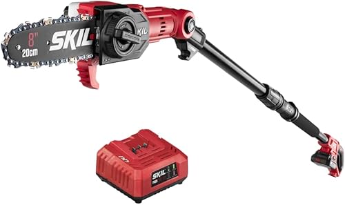 SKIL PS4563B-10 PWR CORE 20 8" 20V Kit de sierra de poste, incluye batería de litio de 2.0 Ah y cargador, rojo