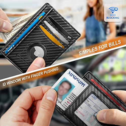 Slim Wallet Airtag No-hole,Mens Smart Minimalist Wallet Card Holder 7cards Compatible for Apple Airtag,RFID Blocking4