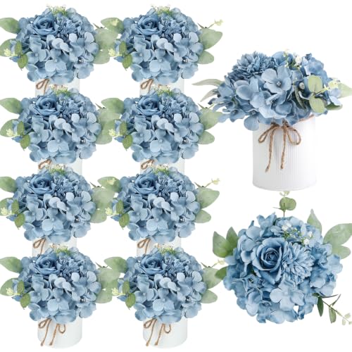 Auihiay 10PCS Flower Centerpieces for Tables, Blue Hydrangeas and Roses