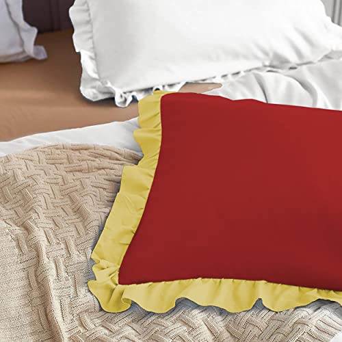 Image of YRM Bedding's Ruffle Beautiful Pillow Cover | Super Soft Elegant Premium Microfiber Frill Pillow Cover Set of 2 (17 inchx27 inch Inches) (Burgundy /Gold)
