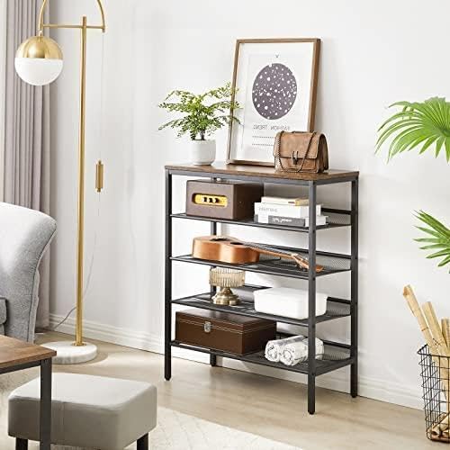 シューズラック 5段 メッシュ棚 靴棚 下駄箱 オープンラック 16足用