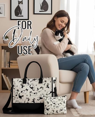 Bolsa Tote de lona para amantes de gatos tuxedo miniatura 3