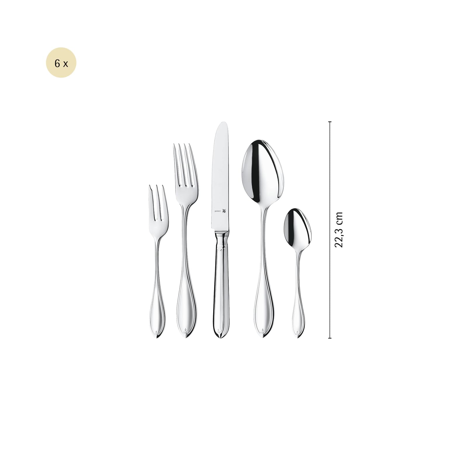 WMF Premiere Edelstahl Besteck Set 6 Personen, Essbesteck Set 30 teilig, Hohlheftmesser, Cromargan protect poliert, kratzbeständig, spülmaschinenfest