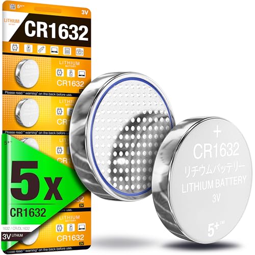 5Plus Group 5 Pcs CR1632 CR 1632 DL1632 LM1632 3V Lithium Battery Mercury free Long Life Strong Power 3 Volt Lithium Flat Batteries for electronic devices Watch household items car remote key