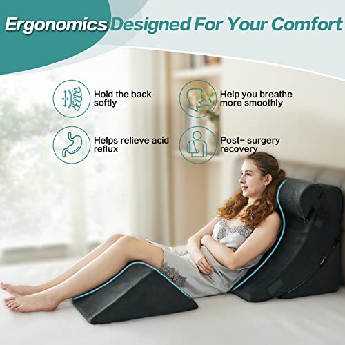 Ganaver 4Pcs Wedge Pillow For Sleeping, Orthopedic Bed Wedge Pillows For After Surgery, Foam Triangle Sit Up Pillow Wedge For Back, Neck, Shoulder Support, Leg Elevation, Acid Reflux, Gerd, Snoring #TOP3