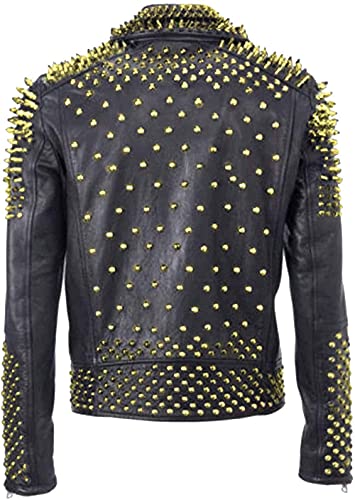 Men's Brando Motorcycle Jacket - Studded Spikes Punk Rock Multicolor Cowhide Leather Biker Jackets2