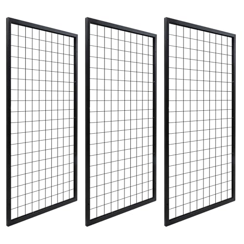 NectaCol 3 Packs Grid Wall Panels, Metal Black Wire Grid Panel, Gridwall Display Rack, Heavy Duty Gridwall Panels for Retail Display