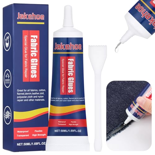 Flintronic 50ml Textilkleber, Lederkleber Extra Stark, mit 1 Schaber, Professioneller Leder Kleber, perfekt zum Reparieren Leder, für Stoffe, Baumwolle, Jeans und mehr