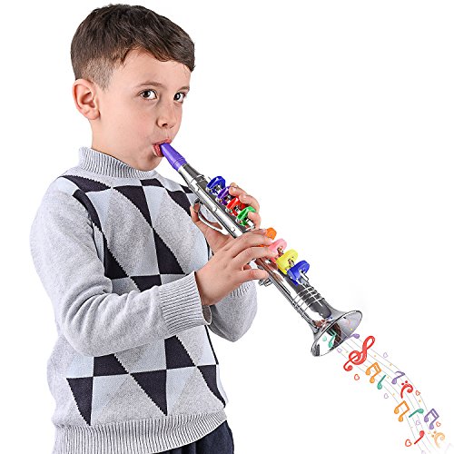 Abco Tech Children’s Clarinet for Beginners – Toy Musical Instrument for Kids with 8 Color Coded Keys – Lead Free and BPA Free