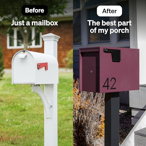 Image of Adoorn Lockable Post Mount Mailboxes for Outside - Large Anti-Theft Locking Mailbox for Packages and Letters - Weatherproof Construction - Durable Steel - 15.5 inch H x 12 inch W x 18.5 inch D - Malbec