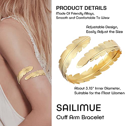 sailimue 8 Pcs Arm Cuff Upper Arm Band Cuff Bracelets for Women Minimalist Simple Coil Bangle Gold Silver Adjustable Open Armlet Armband Costume Jewelry Set2