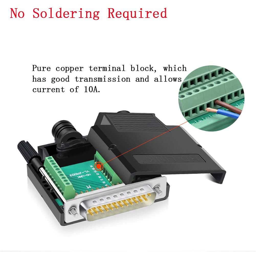 PENGLIN DB25 Connecteur Mâle sans Soudure, Adaptateur série RS232 D-SUB 25 Broches avec boîtier