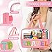 Preppy Clear Travel Makeup Bags with Chenille Letter Patches, Travel Essentials Large Clear Make up Bag Zipper Pouch with Handle, Waterproof Nylon Cosmetic Toiletry Storage Tote for Women(TRAVEL-Pink)