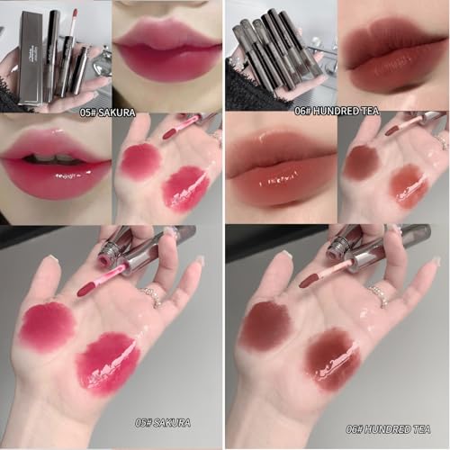 Image of Gege Bear Dual Lip Gloss | Matte & Mirror Glossy Double Headed Liquid Lipstick | Velvet Matte & High Shine | Nude Dream Red Wine Sakura Pink Brown | Moisturizing Lip Care Gloss | Korean Style Makeup Aesthetic | Best Hydrating Lipstick For Women (01# First Beauty, 2gX2)